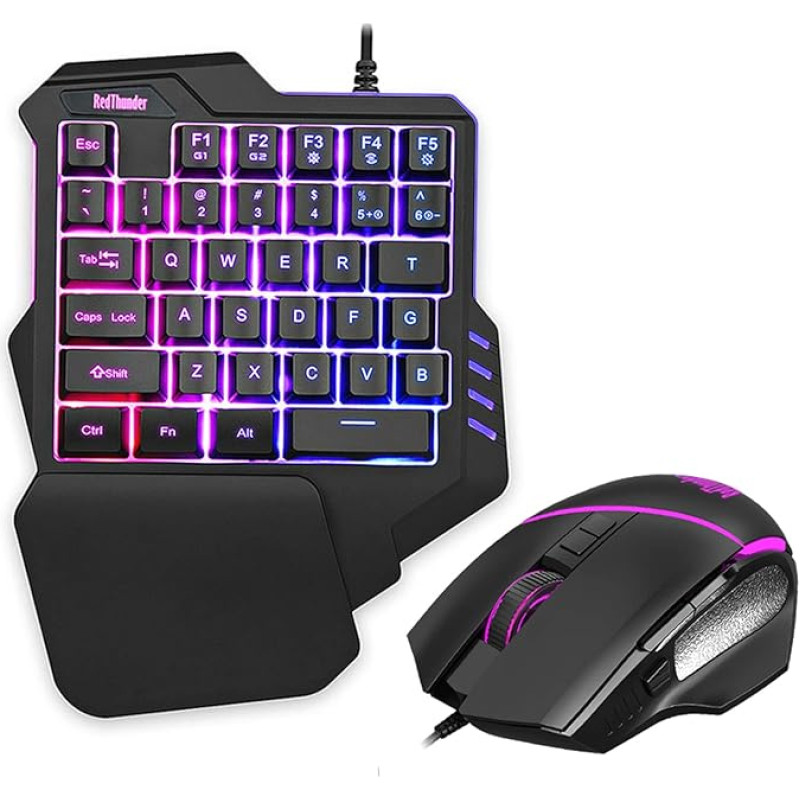 RedThunder Single-Handed Gaming Keyboard and Mouse Set, Combo with RGB Backlight, Ergonomic Mini Keyboard with 35 Keys, Optical Mouse with 6400 DPI for PC PS5 Gamer