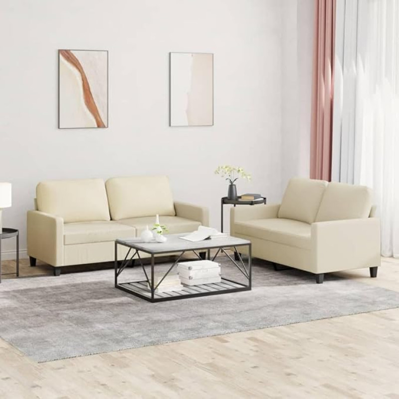 qohoio 3201409 2-Piece Sofa Set with Cushion Sofa Living Room Sofa Set Sofas for Living Room Cream Faux Leather