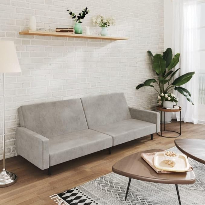 Snsowed 375737 2-Seater Sofa Bed, Light Grey Velvet, Lounge Sofa, Sofas & Couches, Relax Sofa, Couch for Living Room