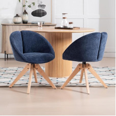 chairus Dining Room Chairs, Set of 2, Kitchen Chairs, 360° Rotatable Armrest Chairs for Dining Room, Swivel Chair, Chenille Accent Chairs with Wooden Legs, Living Room, Kitchen, Blue
