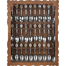 Ikee Design Wooden Display Case for 30 Souvenir Spoons, Wall Mounted Teaspoon Rack with Tempered Glass, Suitable for Collection Display, 34 x 6.6 x 39.7 cm (W x D x H)