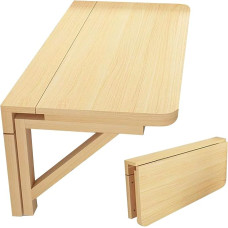 Generisch Folding Table, Wall-Mounted Small Space-Saving Desk, Solid Wood for Kitchen and Dining, 50 x 80 cm, Ideal for Balconies and Laptops
