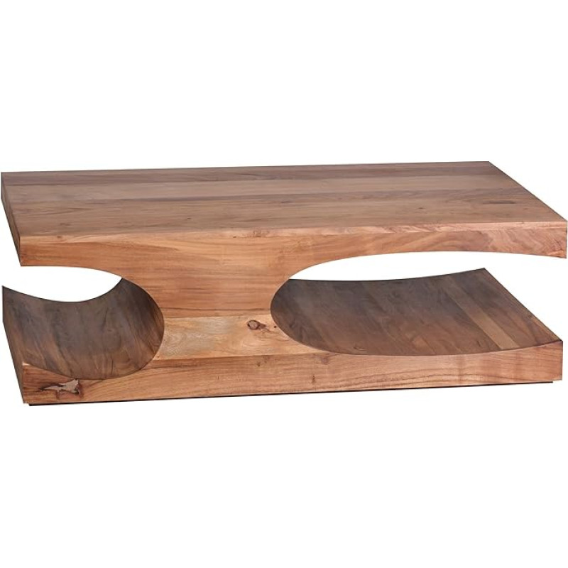 Wohnling Solid-Wood Coffee Table with Shelves, 118 x 70 cm