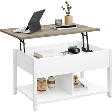 YITAHOME Coffee Table with Lifting Top, Easy to Lift, 2 Tier Storage Space, Height-Adjustable Coffee Table with Hidden Storage Compartment and Storage Surface for Living Room, Office, White and Grey