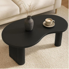 HWC-O29 Coffee Table Sofa Table Organic Shape Melamine Wood 45 x 110 x 60 cm Wood Effect Black
