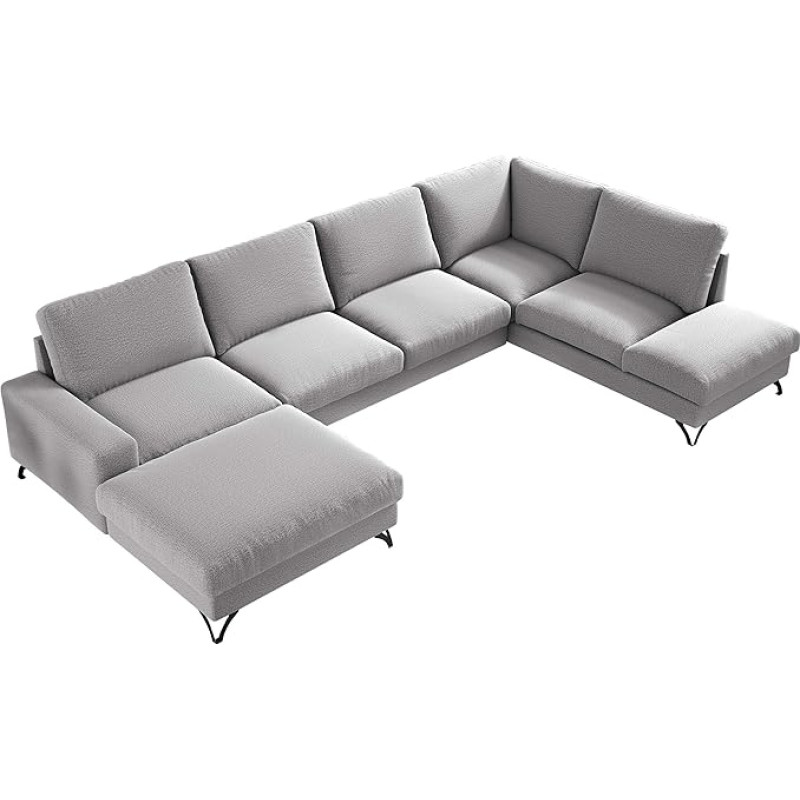 Mirjan24 Oddo U Corner Sofa with 2 Bed Boxes and Sleep Function Top Quality U-Shape Corner Sofa Freestanding Upholstered Corner Sofa Couch Set Bed Function Living Landscape (Look 08, Side: Left (L1F+L2F+R3F))