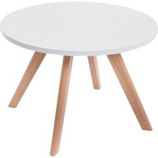CLP Eirik Wooden Side Table, Round Tea Table with Matt White Table Top, Compact Coffee Table with Wooden Legs