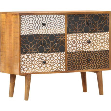 vidaXL Mango Wood Solid Sideboard with Print Pattern 6 Drawers Chest of Drawers Side Cabinet Multipurpose Cabinet Sideboard Cabinet Drawer Cabinet 90 x 30 x 70 cm