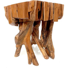 Brillibrum Design Side Table Root Wood Teak Burl Wood Stool Side Table Solid Teak Wood Stool Large 45 x 40 x 40 cm (H x W x D)