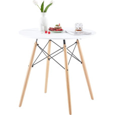H.J WeDoo Round Dining Table Wooden 80 x 80 x 72 cm Natural Legs White