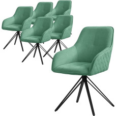 ML-Design Rotating Dining Room Chairs, Set of 6, Textile Woven Fabric, Green, Living Room Chairs with Armrest/Backrest, 360° Swivel Chair, Upholstered Chair with Metal Legs, Ergonomic Chair, Kitchen