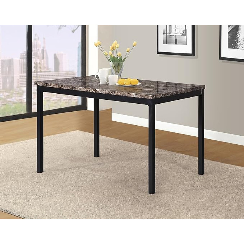 Roundhill Furniture Noyes T007 Metal Dining Table with Laminated Marble Top