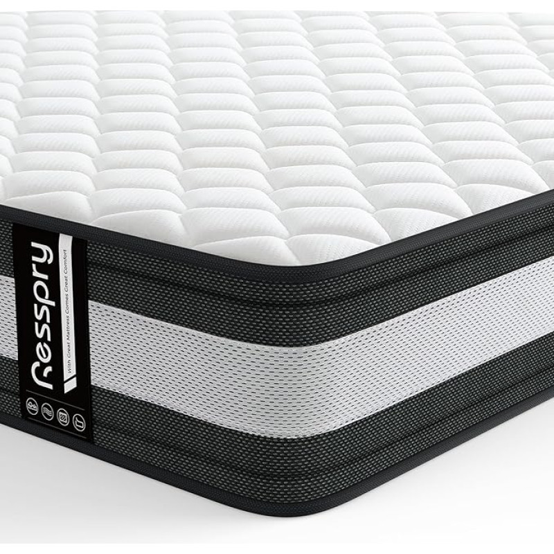Resspry Double Mattresses, 22cm Hybrid Mattress with Breathable Memory Foam, Custom Pocket Springs, Pressure Relief, Mattress in a Box