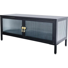 Riess Ambiente Amsterdam Modern TV Lowboard 90 cm Black Gold Ribbed Glass Metal Display Cabinet TV Cabinet for TV Suitable for Your Living Room or Bedroom