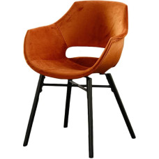 KAWOLA ZAJA Velvet Cognac Dining Room Chair, Perfect for Dining Room & Dressing Table, Stylish Upholstered Chair with Armrest, Vintage Hardwood Legs, Metal Cross Frame