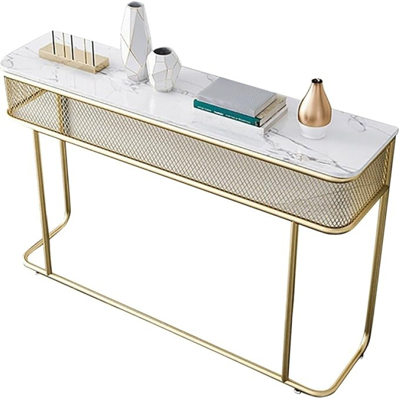 lyxamjrzyp Marmor Konsolentisch, Langer Konsolentisch mit Metallrahmen, Schmaler Sofa Tisch für Flur, Eingangsbereich, Wohnzimmer Modern(39.3in/100cm)