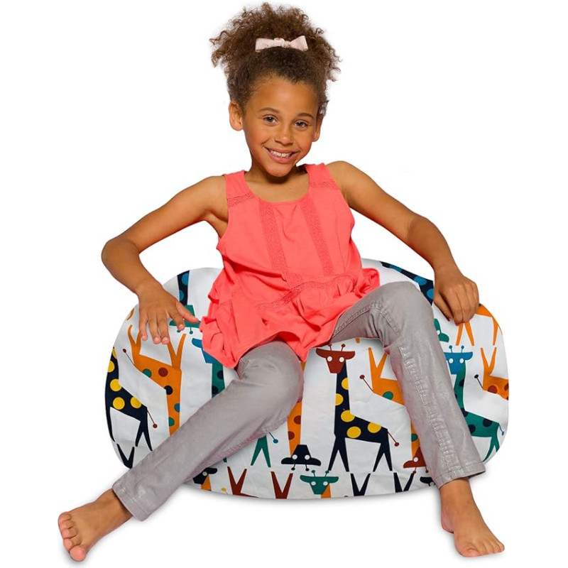 Posh Beanbags Sitzsack, Leinen, Giraffen, Größe M, 68,6 cm, Weiß