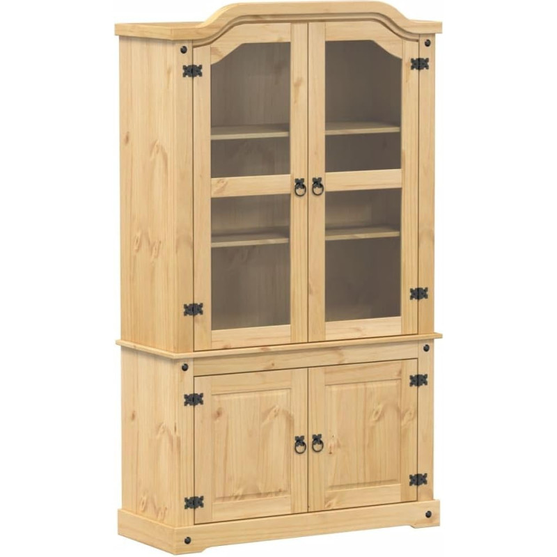 vidaXL Display Cabinet with Glass Doors, Metal Handles, Glass Display Case for Living Room, Tall Cabinet, Bookcase, Solid Pine Wood
