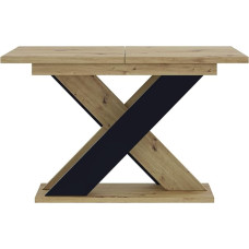 MEBLINI XAO Extendable Dining Table, Dining Room Table, Modern Kitchen Table, Column Table, Extendable Table, Dining Room Tables, 120-160 x 90 x 75 cm, Artisan Oak/Black