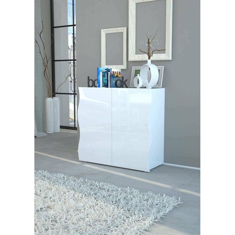 Dmora - Nicolò Chest of Drawers, 2 Door Kitchen Sideboard, Living Room Buffet, 100% Made in Italy, 90 x 40 x 81 cm, Glossy White