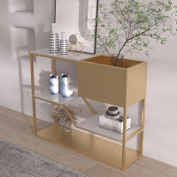 WOTZOV Konsolentische, Metall-Sofatisch für den Flur mit Marmor, Konsolentische für den Eingangsbereich, offenes Lagerregal mit 3 Ebenen, schmaler Stehtisch, vereinfachter,Gold 100x30x80cm