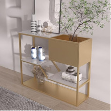 WOTZOV Konsolentische, Metall-Sofatisch für den Flur mit Marmor, Konsolentische für den Eingangsbereich, offenes Lagerregal mit 3 Ebenen, schmaler Stehtisch, vereinfachter,Gold 100x30x80cm