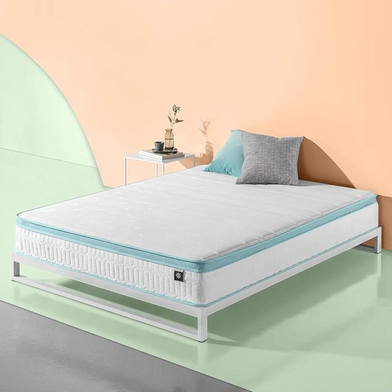Zinus 25.5 cm Mint Green Memory Foam Hybrid Spring Mattress, White, 140 x 190 x 25.5 cm
