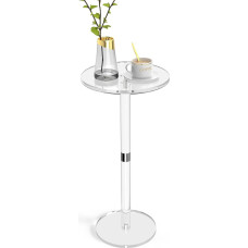 PEKVIZK Acrylic Side Table, Clear Side Tables for Small Space, 9.8 Inch Round Modern Drinks Table for Living Room, Bedroom, Bathroom, Office, Outdoor, Business, Sturdy and Simple