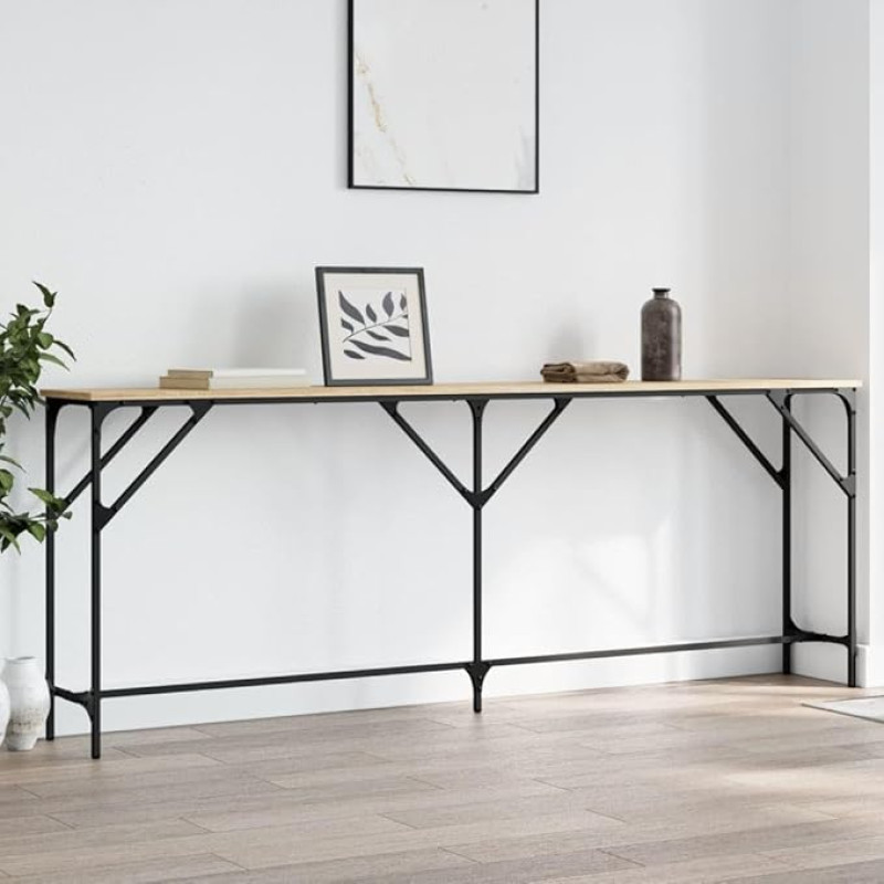 ZEYUAN Sonoma Oak Console Table, 200 x 29 x 75 cm, Wood Composite, Console Table, Chest of Drawers, Side Table, Living Room Table, Side Shelf, Media Console, Side Table - 837778