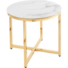riess-ambiente.de Boutique Side Table, 50 cm, White Crystal Glass with Marble Decoration, Golden Frame, Living Room Table, Coffee Table