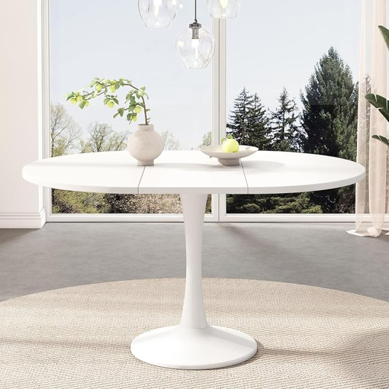 PUGSDRLY Oval Dining Table Extendable Modern Minimalist Multifunctional Dining Table for Living Room Kitchen Balcony and Office L 100/140 x W 100 x H 75 cm (White)