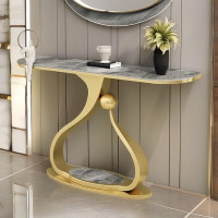 IYUESQ 80 cm großer Konsolen-Eingangsbereich mit Tischplatte aus Kunstmarmor, Tische hinter der Couch, Tischplatten- und Rahmenfarben können angepasst Werden (Gold 3)