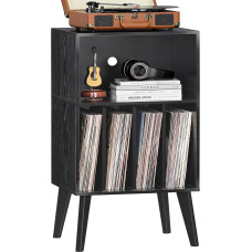 Turntable Stand, Turntable Stand Holds up to 160 Albums, Mid-Century Vinyl Storage Holder Table with Wooden Legs, Turntable Cabinet Shelf, Black, Side Table