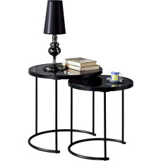 IDIMEX LEYRE Set of 2 Round Side Tables / Coffee Tables with Glass, in Black or White, Modern Design