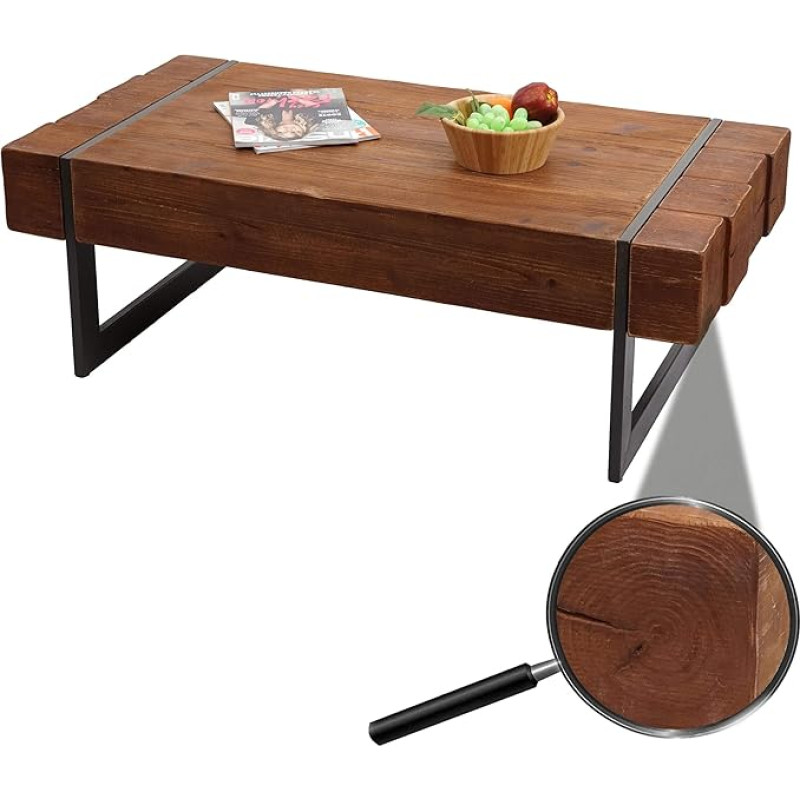 Mendler HWC-A15a Coffee Table, Living Room Table, Fir Wood, Rustic Solid 40 x 120 x 60 cm, Brown