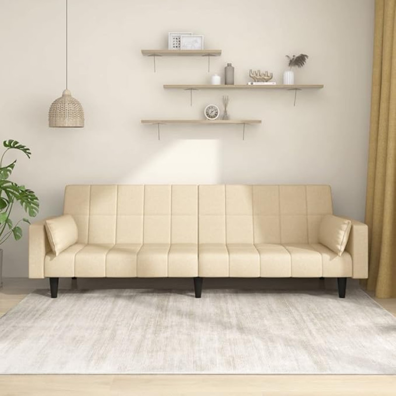 Xichuzi Sofa Bed 2-Seater with 2 Cushions Cream Fabric, Lounge Sofa, Sofas & Couches, Relaxing Sofa, Couch for Living Room - 375836