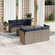 Rantry 7-TLG. Garten-Sofagarnitur mit Kissen Grau Poly Rattan Gartenlounge Model3217261