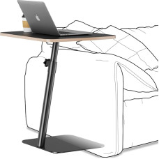 UPGRAVITY Height Adjustable Side Table - Small Coffee Side Table for Small Spaces, Modern C Shaped Bedside Table for Laptop, Black Wooden Table, Living Room, Bathroom, Home Use