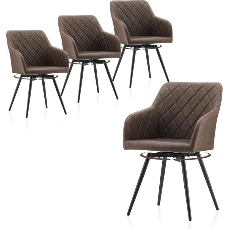 TUKAILAI Dining Room Chairs Swivel Set of 4 Faux Leather Swivel Chairs Dining Room with Armrests Backrest Metal Legs Kitchen Chair Upholstered Chair Armrest Chair for Living Room Kitchen Bedroom Brown