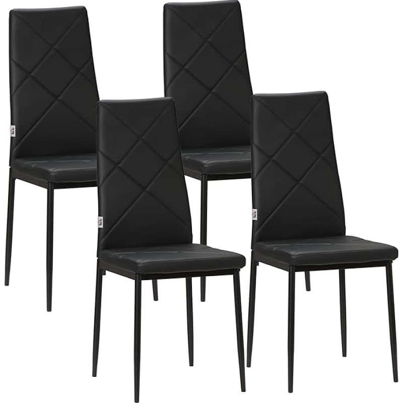 HOMCOM Dining Room Chairs Set of 4 Kitchen Chairs with Backrest, Faux Leather, Upholstered Chair with Foot Pad, Living Room Chair, Chairs with Steel Legs for Dining Table, Black