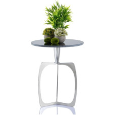 Amago home Side Table Metal Round Diameter 45 x 56 cm Decorative Marble Sohoo Frame Colour Silver Table Top Black