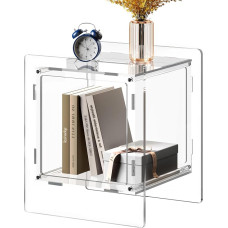 XOHYW Acrylic Side Table, Side Table, Bedside Table with Open Storage Shelf, 2 Tier Bedside Table, Home Decoration, Display for Bedroom, Living Room, Office (1, Transparent)