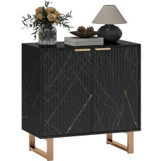 HOMCOM Sideboard Storage Cabinet, Marble Effect, Buffet Cabinet with 2 Ribbed Doors and Adjustable Shelves, Coffee Bar Cabinet with Metal Legs for Living Room, Black