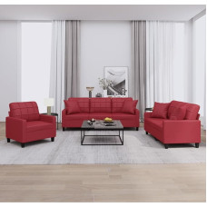 Juroupi 3-TLG. Sofagarnitur mit Kissen Sofa Wohnzimmer Sitzgruppe Wohnzimmer Sofa Set Sofas FüR Wohnzimmer Weinrot Kunstlederer - 3201351