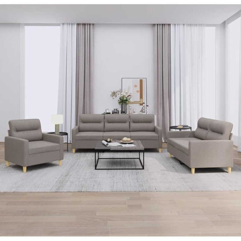 Juroupi 3-TLG. Sofagarnitur mit Kissen Sofa Wohnzimmer Sitzgruppe Wohnzimmer Sofa Set Sofas FüR Wohnzimmer Taupe Stoff - 3201543