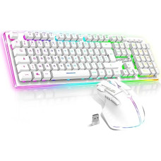 Spirit of Gamer x MK600 Wireless Gaming Keyboard White Rechargeable RGB | French AZERTY Layout with Backlight | Gaming Keyboard Semi-Mechanical | Wireless Mouse 4800 DPI |