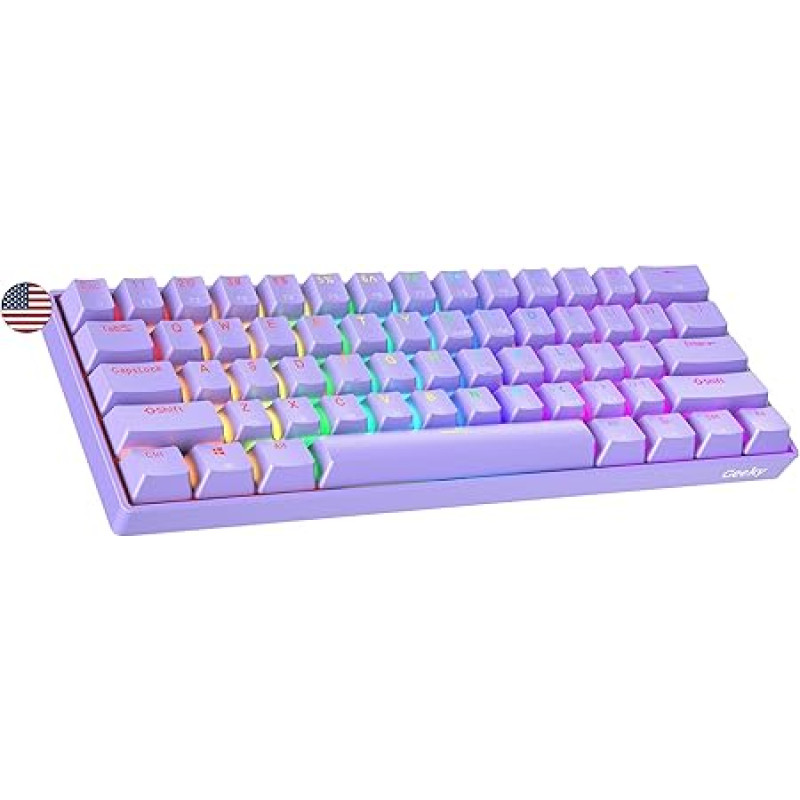 Geeky GK61 SE 60% Mechanical Gaming Keyboard, 61 Keys Multi Colour RGB LED Backlight for PC/Mac Gamers, ANSI US American Layout (Lavender, Mechanical Blue)