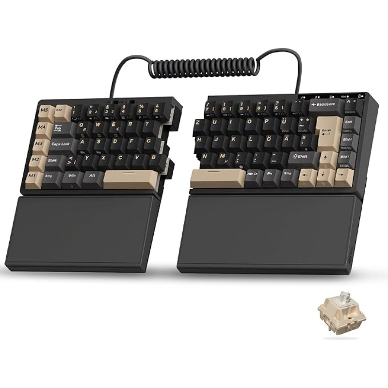 RK ROYAL KLUDGE S70 Gaming Keyboard Wireless Mechanical Ergonomic Split Design Keyboard QWERTZ with Wrist Rest, Bluetooth/2.4G/USB-C, RGB Lighting, Hot-Swap Linear Creamy Switches