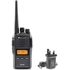 Midland G18 Pro, kahesuunaline raadioside raadioside, 99 PMR446 kanalit tasuta, IP67 sertifitseeritud, Li-ion aku, laualaadija, vööklamber, UKCA sertifitseeritud, UK pistik, must