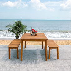 SAFAVIEH Wooden Outdoor Dining Set with Set of 5, Patio Table and Chairs, Natural